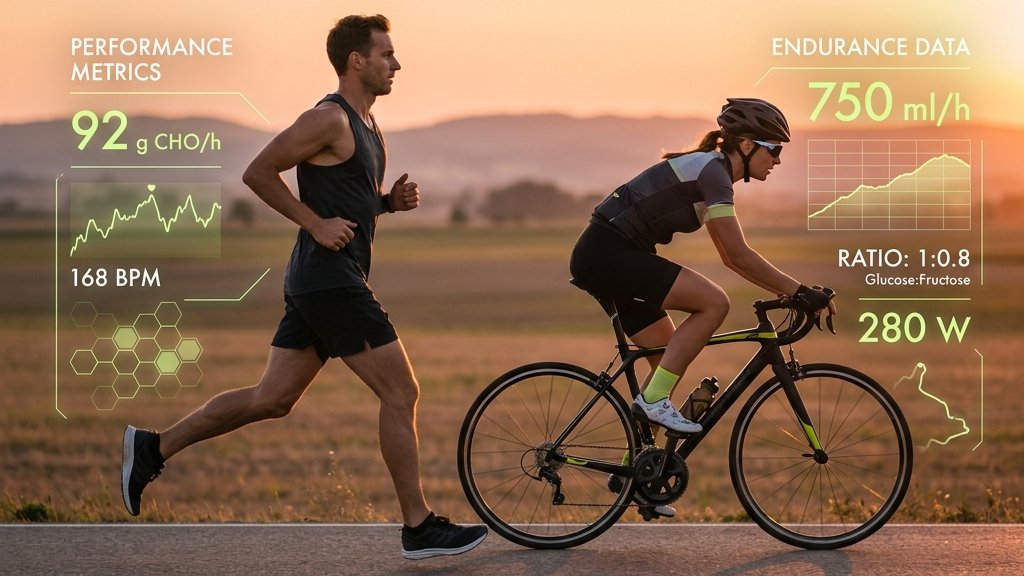Runner and cyclist with performance data overlay